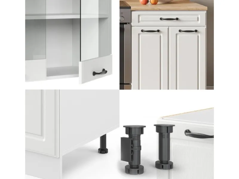 Vicco R-Line Küchenzeile Weiß Landhaus/Weiß 200 cm AP Anthrazit ohne E-Geräte< Einbauküchen
