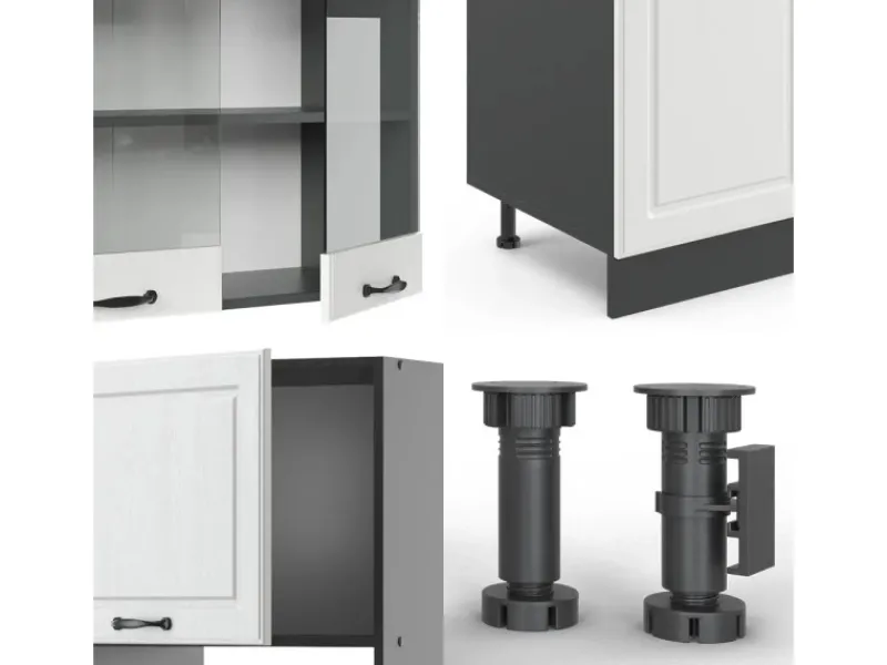 Online Vicco R-Line Küchenzeile Weiß Landhaus/Anthrazit 300 cm mit HochschrankAP Anthrazit ohne E-Geräte Weiß Strukturiert