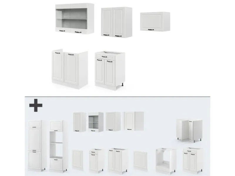 Single-Küchen<Vicco R-Line Küchenzeile Weiß Landhaus/Weiß 200 cm AP Marmor ohne E-Geräte