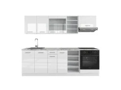Vicco R-Line Küchenzeile Hochglanz/ 240 cm AP Marmor ohne E-Geräte< Einbauküchen