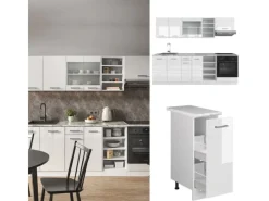 Vicco R-Line Küchenzeile Hochglanz/ 240 cm AP Marmor ohne E-Geräte< Einbauküchen