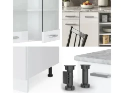 Vicco R-Line Küchenzeile Hochglanz/ 240 cm AP Marmor ohne E-Geräte< Einbauküchen
