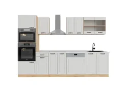 Vicco R-Line Küchenzeile Weiß Landhaus/Goldkraft Eiche 300 cm mit HochschrankAP Marmor ohne E-Geräte< Einbauküchen