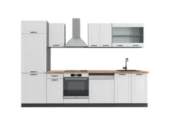 Vicco R-Line Küchenzeile Weiß Landhaus/Anthrazit 300 cm AP Eiche ohne E-Geräte Weiß Strukturiert
