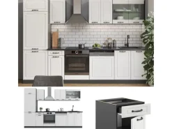 Vicco R-Line Küchenzeile Weiß Landhaus/Anthrazit 300 cm AP Eiche ohne E-Geräte Weiß Strukturiert