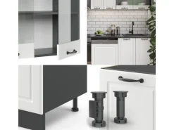 Vicco R-Line Küchenzeile Weiß Landhaus/Anthrazit 300 cm AP Eiche ohne E-Geräte Weiß Strukturiert