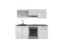 Outlet Vicco R-Line Küchenzeile Hochglanz/ 200 cm ohne Arbeitsplatte ohne E-Geräte Weiß