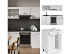 Outlet Vicco R-Line Küchenzeile Hochglanz/ 200 cm ohne Arbeitsplatte ohne E-Geräte Weiß