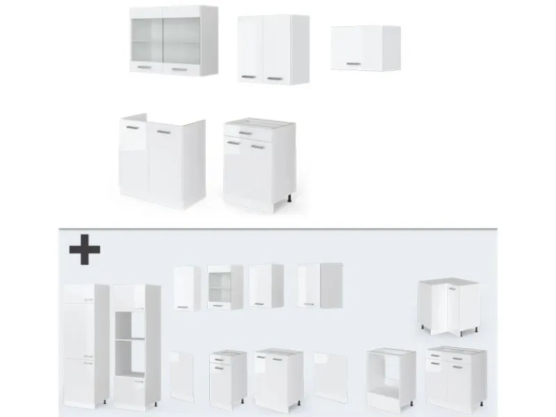 Outlet Vicco R-Line Küchenzeile Hochglanz/ 200 cm ohne Arbeitsplatte ohne E-Geräte Weiß