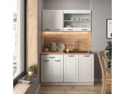 Vicco R-Line Küchenzeile Weiß Landhaus/Weiß 140 cm AP Eiche ohne E-Geräte< Einbauküchen