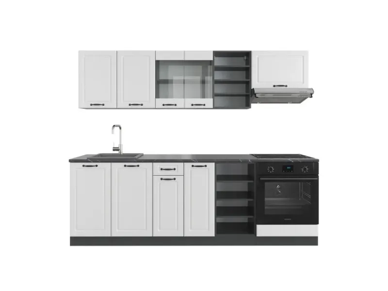 Einbauküchen<Vicco R-Line Küchenzeile Weiß Landhaus/Anthrazit 240 cm ohne Arbeitsplatte ohne E-Geräte