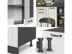 Einbauküchen<Vicco R-Line Küchenzeile Weiß Landhaus/Anthrazit 240 cm ohne Arbeitsplatte ohne E-Geräte