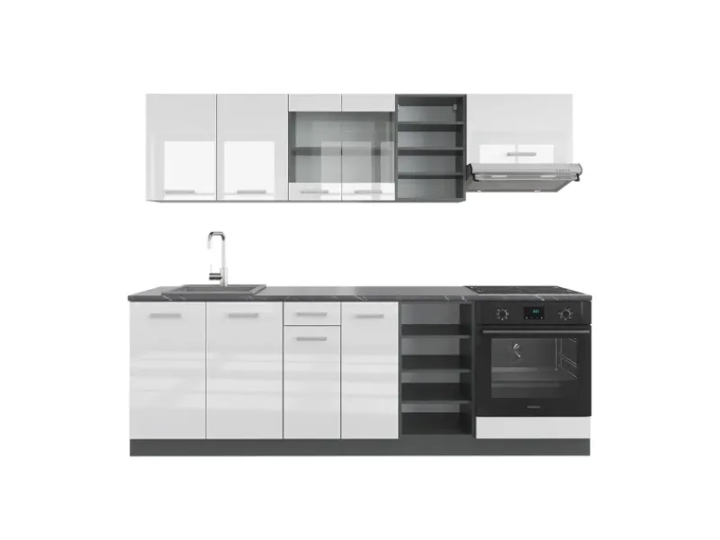 Hot Vicco R-Line Küchenzeile /Anthrazit 240 cm ohne Arbeitsplatte ohne E-Geräte Weiß Hochglanz