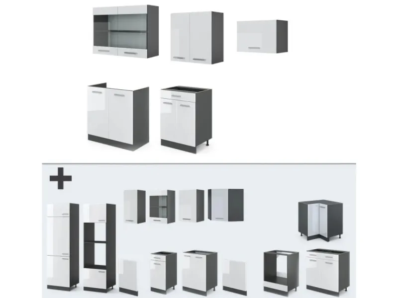 Einbauküchen<Vicco R-Line Küchenzeile /Anthrazit 200 cm ohne Arbeitsplatte ohne E-Geräte