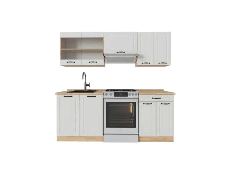 Einbauküchen<Vicco R-Line Küchenzeile Weiß Landhaus/Goldkraft Eiche 200 cm ohne Arbeitsplatte ohne E-Geräte