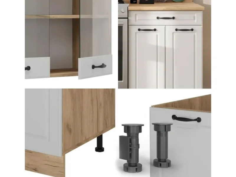 Einbauküchen<Vicco R-Line Küchenzeile Weiß Landhaus/Goldkraft Eiche 200 cm ohne Arbeitsplatte ohne E-Geräte