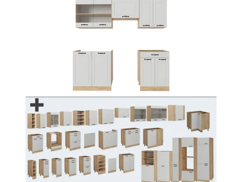 Einbauküchen<Vicco R-Line Küchenzeile Weiß Landhaus/Goldkraft Eiche 200 cm ohne Arbeitsplatte ohne E-Geräte