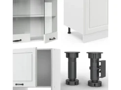 Einbauküchen<Vicco R-Line Küchenzeile Weiß Landhaus/Weiß 300 cm mit HochschrankAP Anthrazit ohne E-Geräte