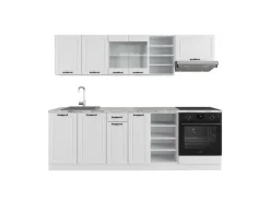 Einbauküchen<Vicco R-Line Küchenzeile Weiß Landhaus/Weiß 240 cm ohne Arbeitsplatte ohne E-Geräte