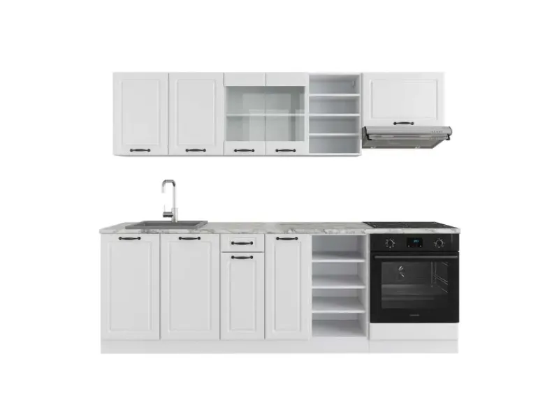 Einbauküchen<Vicco R-Line Küchenzeile Weiß Landhaus/Weiß 240 cm ohne Arbeitsplatte ohne E-Geräte