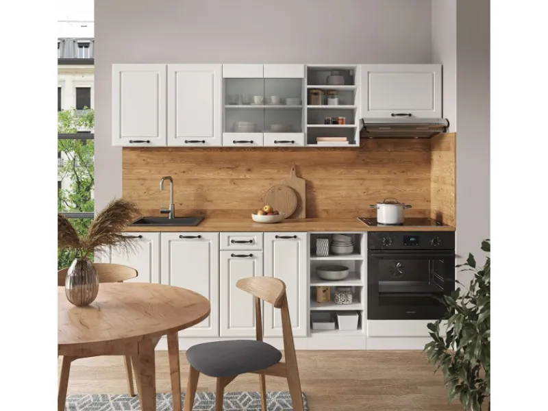 Einbauküchen<Vicco R-Line Küchenzeile Weiß Landhaus/Weiß 240 cm ohne Arbeitsplatte ohne E-Geräte