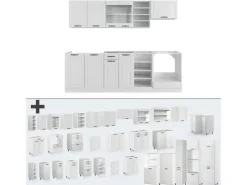Einbauküchen<Vicco R-Line Küchenzeile Weiß Landhaus/Weiß 240 cm ohne Arbeitsplatte ohne E-Geräte
