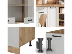 Vicco R-Line Küchenzeile Weiß Landhaus/Goldkraft Eiche 240 cm AP Anthrazit ohne E-Geräte< Einbauküchen