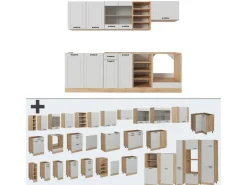 Vicco R-Line Küchenzeile Weiß Landhaus/Goldkraft Eiche 240 cm AP Anthrazit ohne E-Geräte< Einbauküchen