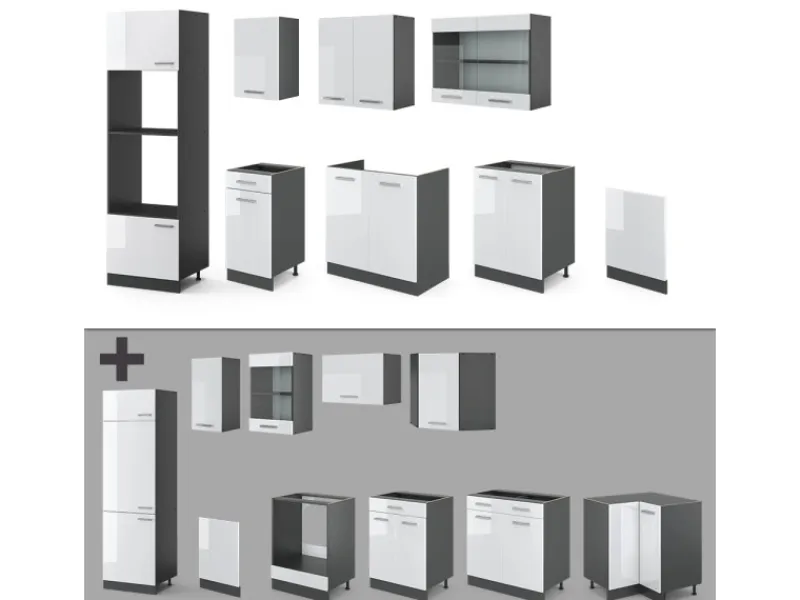 Küchenschränke<Vicco R-Line Küchenzeile /Anthrazit 300 cm mit Hochschrankohne Arbeitsplatte ohne E-Geräte