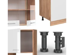 Vicco R-Line Küchenzeile Weiß Hochglanz/Goldkraft Eiche 300 cm mit HochschrankAP Anthrazit ohne E-Geräte< Einbauküchen
