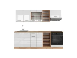 Online Vicco R-Line Küchenzeile Weiß Hochglanz/Goldkraft Eiche 240 cm AP Eiche ohne E-Geräte Hochglanz Weiß