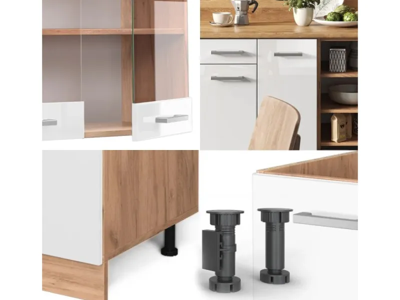 Online Vicco R-Line Küchenzeile Weiß Hochglanz/Goldkraft Eiche 240 cm AP Eiche ohne E-Geräte Hochglanz Weiß