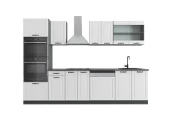 Vicco R-Line Küchenzeile Weiß Landhaus/Anthrazit 300 cm mit Hochschrankohne Arbeitsplatte ohne E-Geräte< Küchenschränke