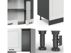 Vicco R-Line Küchenzeile Weiß Landhaus/Anthrazit 300 cm mit Hochschrankohne Arbeitsplatte ohne E-Geräte< Küchenschränke