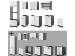 Vicco R-Line Küchenzeile Weiß Landhaus/Anthrazit 300 cm mit Hochschrankohne Arbeitsplatte ohne E-Geräte< Küchenschränke