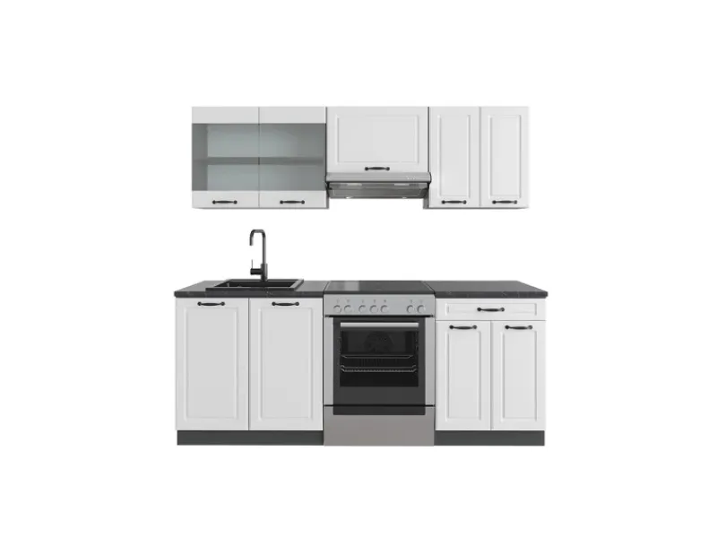 Vicco R-Line Küchenzeile Weiß Landhaus/Anthrazit 200 cm ohne Arbeitsplatte ohne E-Geräte< Einbauküchen
