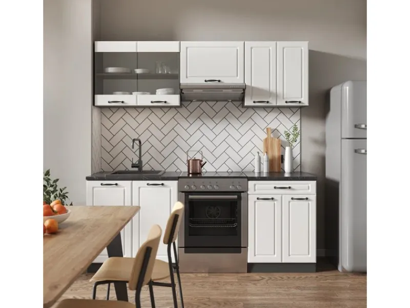 Vicco R-Line Küchenzeile Weiß Landhaus/Anthrazit 200 cm ohne Arbeitsplatte ohne E-Geräte< Einbauküchen