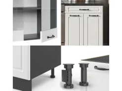 Vicco R-Line Küchenzeile Weiß Landhaus/Anthrazit 200 cm ohne Arbeitsplatte ohne E-Geräte< Einbauküchen