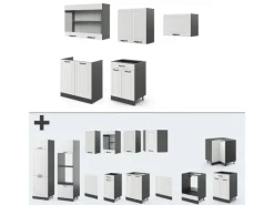 Vicco R-Line Küchenzeile Weiß Landhaus/Anthrazit 200 cm ohne Arbeitsplatte ohne E-Geräte< Einbauküchen