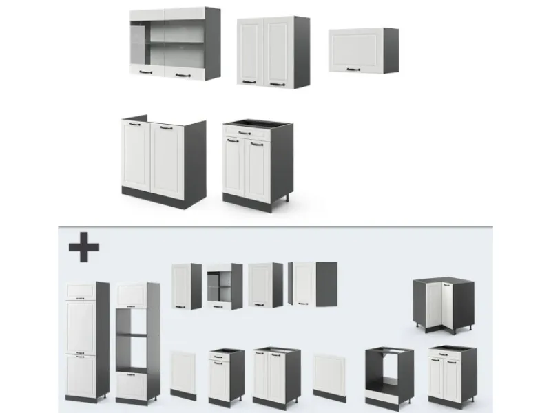 Vicco R-Line Küchenzeile Weiß Landhaus/Anthrazit 200 cm ohne Arbeitsplatte ohne E-Geräte< Einbauküchen