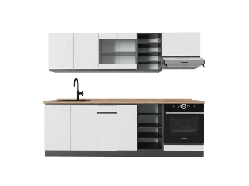 Vicco R-Line Küchenzeile /Anthrazit 240 cm AP Eiche ohne E-Geräte< Einbauküchen