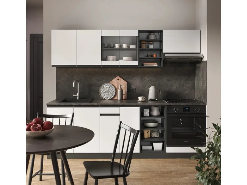 Vicco R-Line Küchenzeile /Anthrazit 240 cm AP Eiche ohne E-Geräte< Einbauküchen