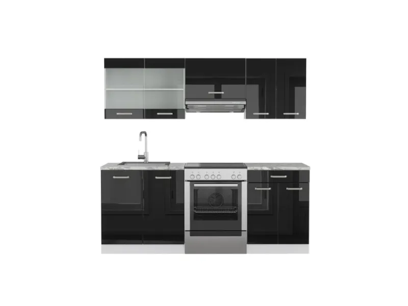 Einbauküchen<Vicco R-Line Komplettküche /Weiß 200 cm Ohne Arbeitsplatte ohne E-Geräte
