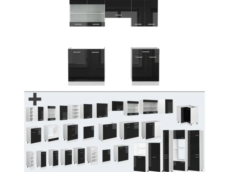 Einbauküchen<Vicco R-Line Komplettküche /Weiß 200 cm Ohne Arbeitsplatte ohne E-Geräte