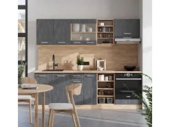 Einbauküchen<Vicco R-Line Komplettküche Schwarz Beton/Goldkraft Eiche 240 cm ohne Arbeitsplatte ohne E-Geräte
