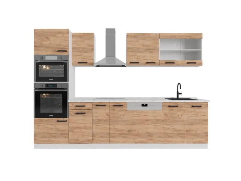 Vicco R-Line Komplettküche Goldkraft /Weiß 300 cm AP ohne E-Geräte< Einbauküchen