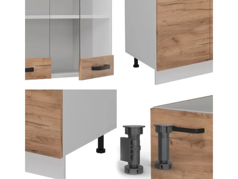 Vicco R-Line Komplettküche Goldkraft /Weiß 300 cm AP ohne E-Geräte< Einbauküchen