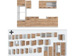 Vicco R-Line Komplettküche Goldkraft /Weiß 300 cm AP ohne E-Geräte< Einbauküchen