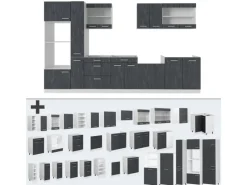 Einbauküchen<Vicco R-Line Komplettküche Schwarz Beton/Weiß 350 cm AP Marmor ohne E-Geräte