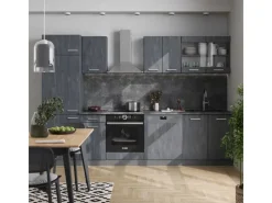 Vicco R-Line KomplettKüche Schwarz Beton/Anthrazit 300 cm AP Marmor ohne E-Geräte Beton Anthrazit